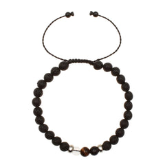 Pulsera de Piedras Volcánicas 6 mm con Obsidiana, Ojo de Tigre y Cuarzo Blanco Pulsera de Piedras Volcánicas 6 mm con Obsidiana, Ojo de Tigre y Cuarzo Blanco