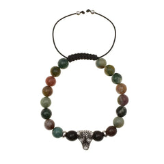 Libela Pulsera Lobo de Piedras Obsidianas y Agata India De 8 Milimetros Pulsera Para Hombre Libela Pulsera Lobo de Piedras Obsidianas y Agata India De 8 Milimetros Pulsera Para Hombre