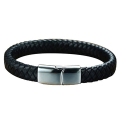 Pulsera Para Hombre Cuero Negro Broche de Acero Inoxidable Longitud 20.8 cm Pulsera Para Hombre Cuero Negro Broche de Acero Inoxidable Longitud 20.8 cm