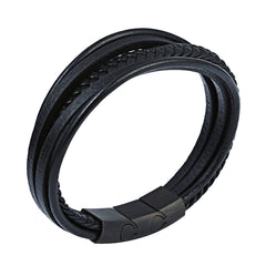 Pulsera Para Caballero con Extension, Cuero Negro Broche de Acero Inoxidable Titanium Longitud 22 centimetros Pulsera Para Caballero con Extension, Cuero Negro Broche de Acero Inoxidable Titanium Longitud 22 centimetros