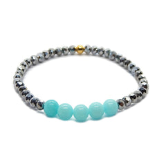 Pulsera Libela de Amazonita y Cristal con Separadores de Chapa de oro Pulsera Libela de Amazonita y Cristal con Separadores de Chapa de oro