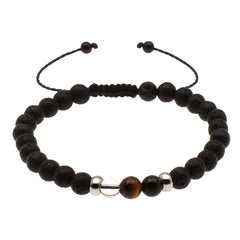 Pulsera de Piedras Volcánicas 6 mm con Obsidiana, Ojo de Tigre y Cuarzo Blanco Pulsera de Piedras Volcánicas 6 mm con Obsidiana, Ojo de Tigre y Cuarzo Blanco