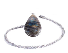 Collar De Labradorita Gota, Piedras Naturales y Cadena de Acero Inoxidable Collar De Labradorita Gota, Piedras Naturales y Cadena de Acero Inoxidable