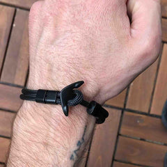 Libela Pulsera de Ancla Para Hombre en Cordon Color Negro Estilo Nautico, Brazalete Hombre, Pulsera Cuerda y Broche de Ancla Libela Pulsera de Ancla Para Hombre en Cordon Color Negro Estilo Nautico, Brazalete Hombre, Pulsera Cuerda y Broche de Ancla