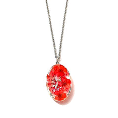 Collar Flores Encapsuladas en Cristal Rojo Y Cadena de Acero Inoxidable Collar Flores Encapsuladas en Cristal Rojo Y Cadena de Acero Inoxidable