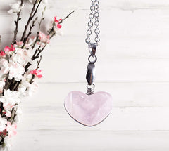 Collar De Cuarzo Rosa Coraz—n, Piedras Naturales y Cadena de Acero Inoxidable Collar De Cuarzo Rosa Coraz—n, Piedras Naturales y Cadena de Acero Inoxidable