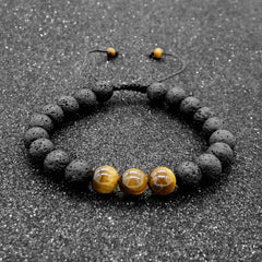 Libela Pulsera de Piedras Volcánicas con Ojo de Tigre Piedras Naturales, Brazalete para Hombre y Mujer en Hilo Encerado y Cierre con Nudo Corredizo Ajustable Libela Pulsera de Piedras Volcánicas con Ojo de Tigre Piedras Naturales, Brazalete para Hombre y Mujer en Hilo Encerado y Cierre con Nudo Corredizo Ajustable