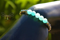 Pulsera Libela de Amazonita y Cristal con Separadores de Chapa de oro Pulsera Libela de Amazonita y Cristal con Separadores de Chapa de oro