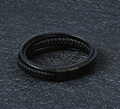 Pulsera Para Caballero con Extension, Cuero Negro Broche de Acero Inoxidable Titanium Longitud 22 centimetros Pulsera Para Caballero con Extension, Cuero Negro Broche de Acero Inoxidable Titanium Longitud 22 centimetros