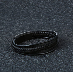 Pulsera Para Caballero con Extension, Cuero Negro Broche de Acero Inoxidable Titanium Longitud 22 centimetros Pulsera Para Caballero con Extension, Cuero Negro Broche de Acero Inoxidable Titanium Longitud 22 centimetros