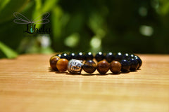Pulsera Ojo de tigre y Obsidiana con Dije Buda Pulsera Ojo de tigre y Obsidiana con Dije Buda