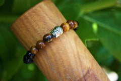 Pulsera Ojo de tigre y Obsidiana con Dije Buda Pulsera Ojo de tigre y Obsidiana con Dije Buda