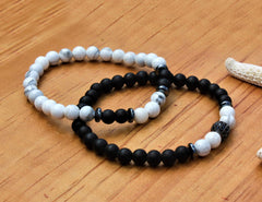 Libela Pulseras de Pareja con Howlita y Agata Negra 2 Piezas, Pulsera Negra y Blanca Libela Pulseras de Pareja con Howlita y Agata Negra 2 Piezas, Pulsera Negra y Blanca