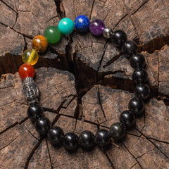 Pulsera 7 Chakras Piedras Naturales con Obsidianas y Dije de Buda Acero Inoxidable Pulsera 7 Chakras Piedras Naturales con Obsidianas y Dije de Buda Acero Inoxidable