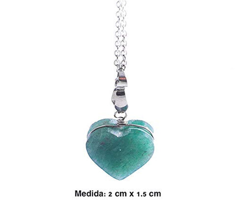 Collar De Jadeita Verde Corazon, Piedras Naturales y Cadena de Acero Inoxidable