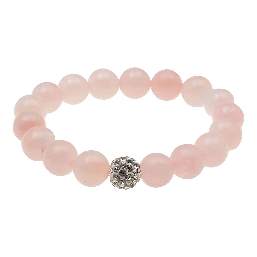 Pulsera Libela de Cuarzo Rosa 10 mm con Dije de Cristal