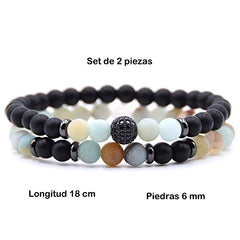 Libela Pulseras de Parejas Amazonita y Agata Negra Piedras Naturales