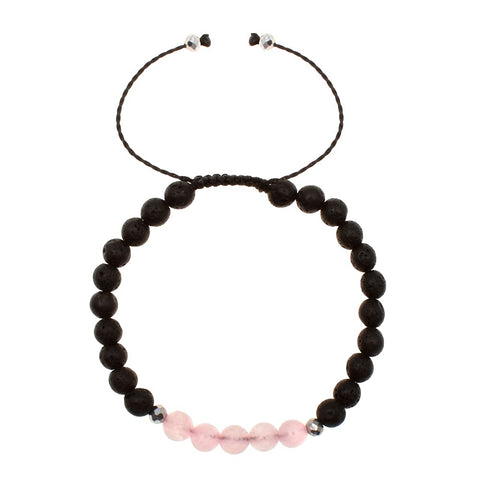 Pulsera de Cuarzo Rosa con Piedras Volcanicas Libela