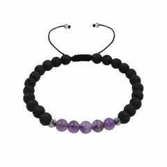 Libela Pulsera de Amatista y Piedras Volcánicas – Joyería Artesanal en Hilo Ajustable para Mujer y Hombre