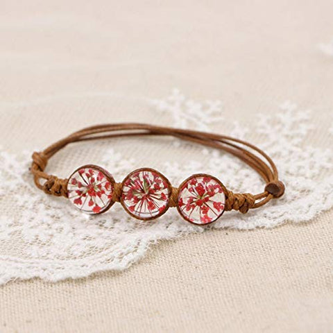 Pulsera Ajustable con Flores Naturales Rojas Encapsuladas en Cristal