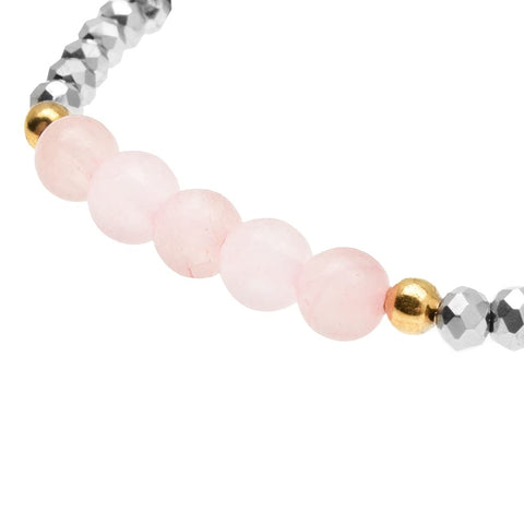 Pulseras de Cuarzo Rosa y Cristal con Separadores de Chapa de oro