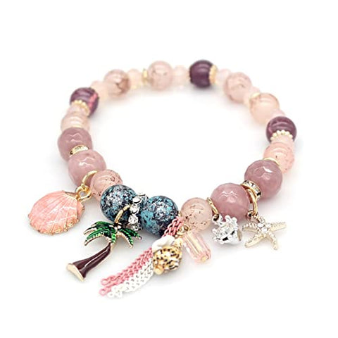 Pulsera Para Mujer de Piedras con Dijes y Colgantes Estilos del Mar, Concha Marina y Cristales Joyeria Libela