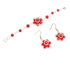 Libela Set de Joyeria Para Mujer, Collar, Pulsera y Aretes en Chaquiras Rojas Hecho a Mano, Conjunto en Acero Inoxidable