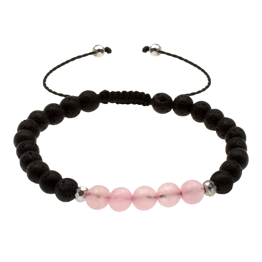 Pulsera de Cuarzo Rosa con Piedras Volcanicas Libela