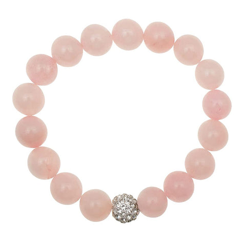 Pulsera Libela de Cuarzo Rosa 10 mm con Dije de Cristal