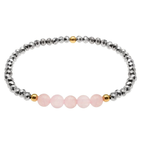 Pulseras de Cuarzo Rosa y Cristal con Separadores de Chapa de oro