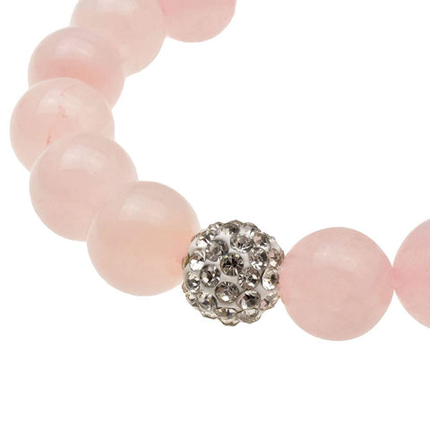 Pulsera Libela de Cuarzo Rosa 10 mm con Dije de Cristal