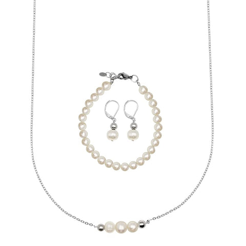 Set de Perlas de Río con Collar, Pulsera y Aretes Conjunto de Joyeria para Mujer