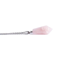 Collar De Cuarzo Rosa Péndulo, Piedras Naturales y Cadena de Acero Inoxidable