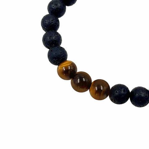 Libela Pulsera de Piedras Volcánicas con Ojo de Tigre Piedras Naturales, Brazalete para Hombre y Mujer en Hilo Encerado y Cierre con Nudo Corredizo Ajustable