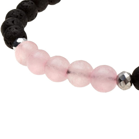 Pulsera de Cuarzo Rosa con Piedras Volcanicas Libela