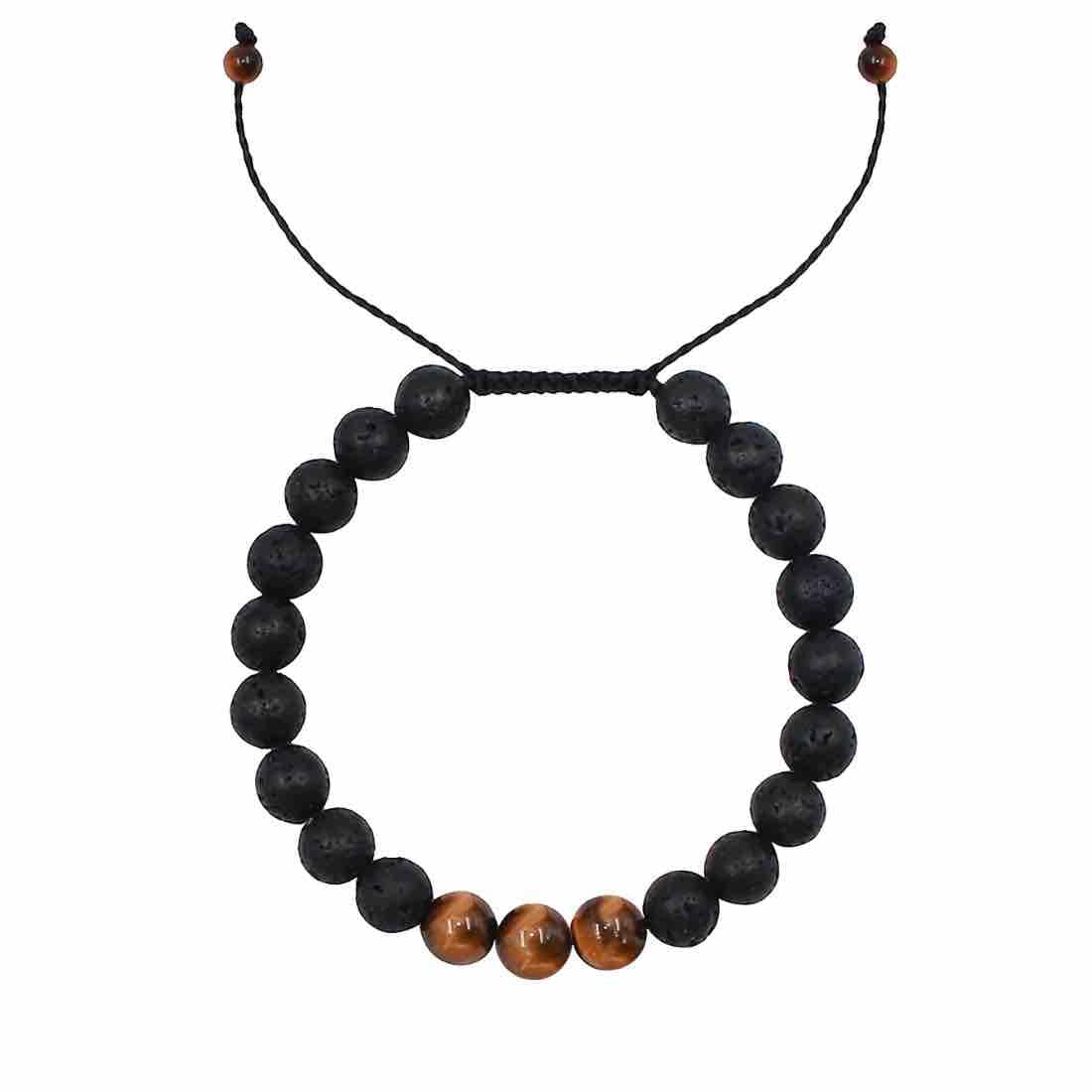 Libela Pulsera de Piedras Volcánicas con Ojo de Tigre Piedras Naturales, Brazalete para Hombre y Mujer en Hilo Encerado y Cierre con Nudo Corredizo Ajustable