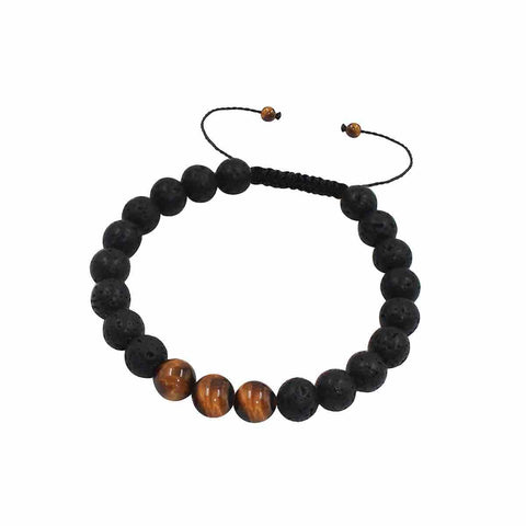 Libela Pulsera de Piedras Volcánicas con Ojo de Tigre Piedras Naturales, Brazalete para Hombre y Mujer en Hilo Encerado y Cierre con Nudo Corredizo Ajustable