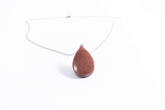 Collar De Aventurina Dorada Gota, Piedras Naturales y Cadena de Acero Inoxidable