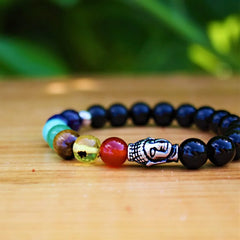Pulsera 7 Chakras Piedras Naturales con Obsidianas y Dije de Buda Acero Inoxidable