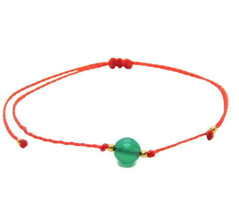 Juego de 3 Pulseras Libela Ágata Verde en Hilo Encerado Rojo Ajustable