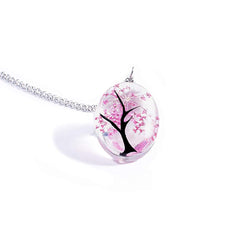 Libela Collar con Dije de Árbol y Flores Naturales en Cristal – Joyería Artesanal con Cadena de Acero Inoxidable para Mujer