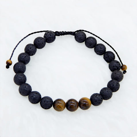 Libela Pulsera de Piedras Volcánicas con Ojo de Tigre Piedras Naturales, Brazalete para Hombre y Mujer en Hilo Encerado y Cierre con Nudo Corredizo Ajustable