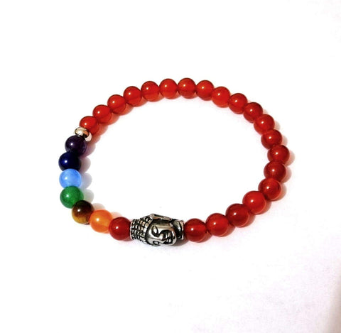 Pulsera de los 7 Chakras con Piedras Ágata Roja 6 milímetros y Dije de Buda