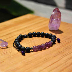 Libela Pulsera de Amatista y Piedras Volcánicas – Joyería Artesanal en Hilo Ajustable para Mujer y Hombre