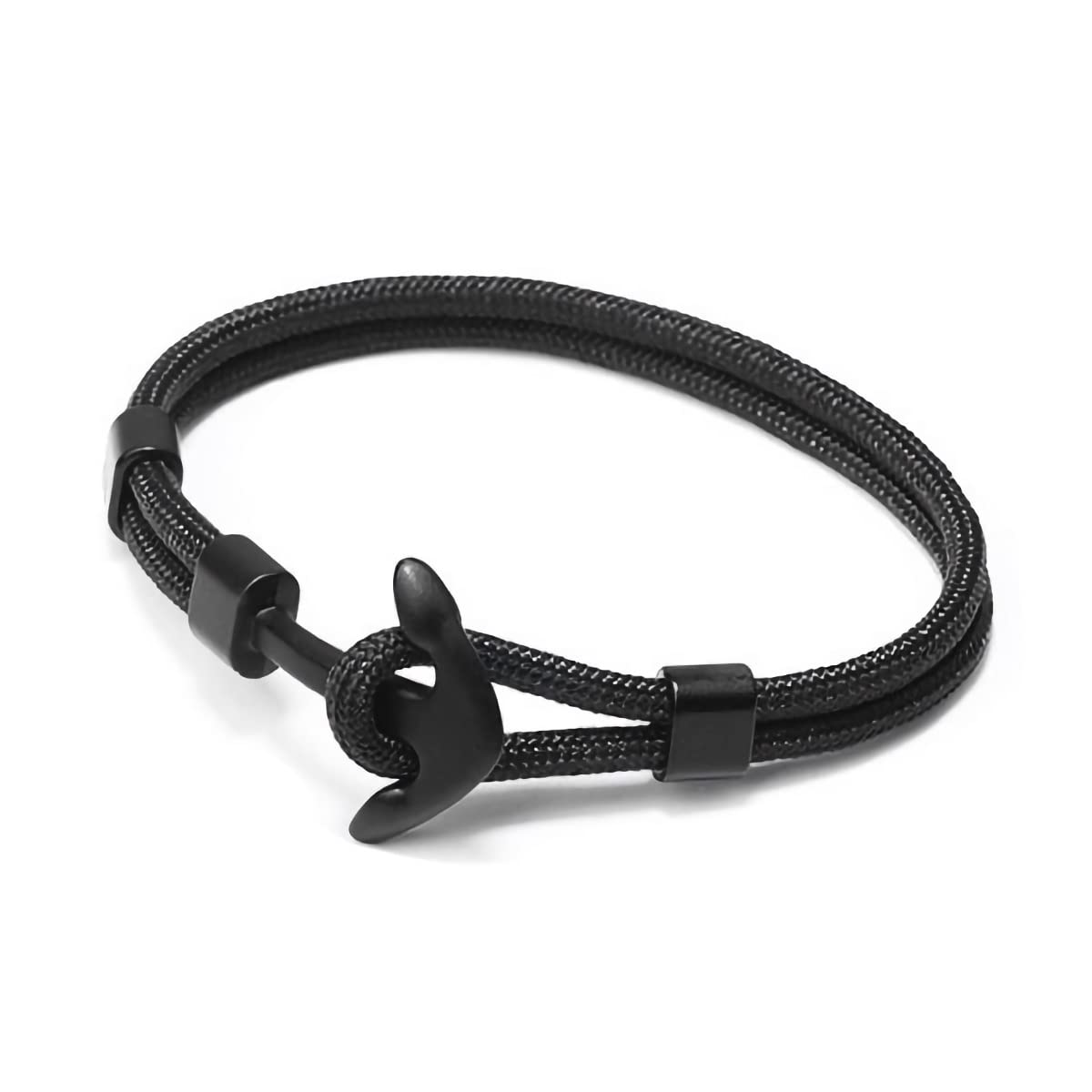 Libela Pulsera Personalizada de Ancla Para Hombre en Cordon Color Negro, Brazalete Hombre