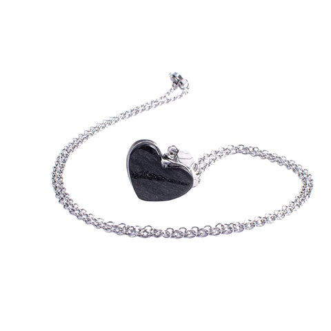 Collar De Obsidiana Corazon, Piedras Naturales y Cadena de Acero Inoxidable