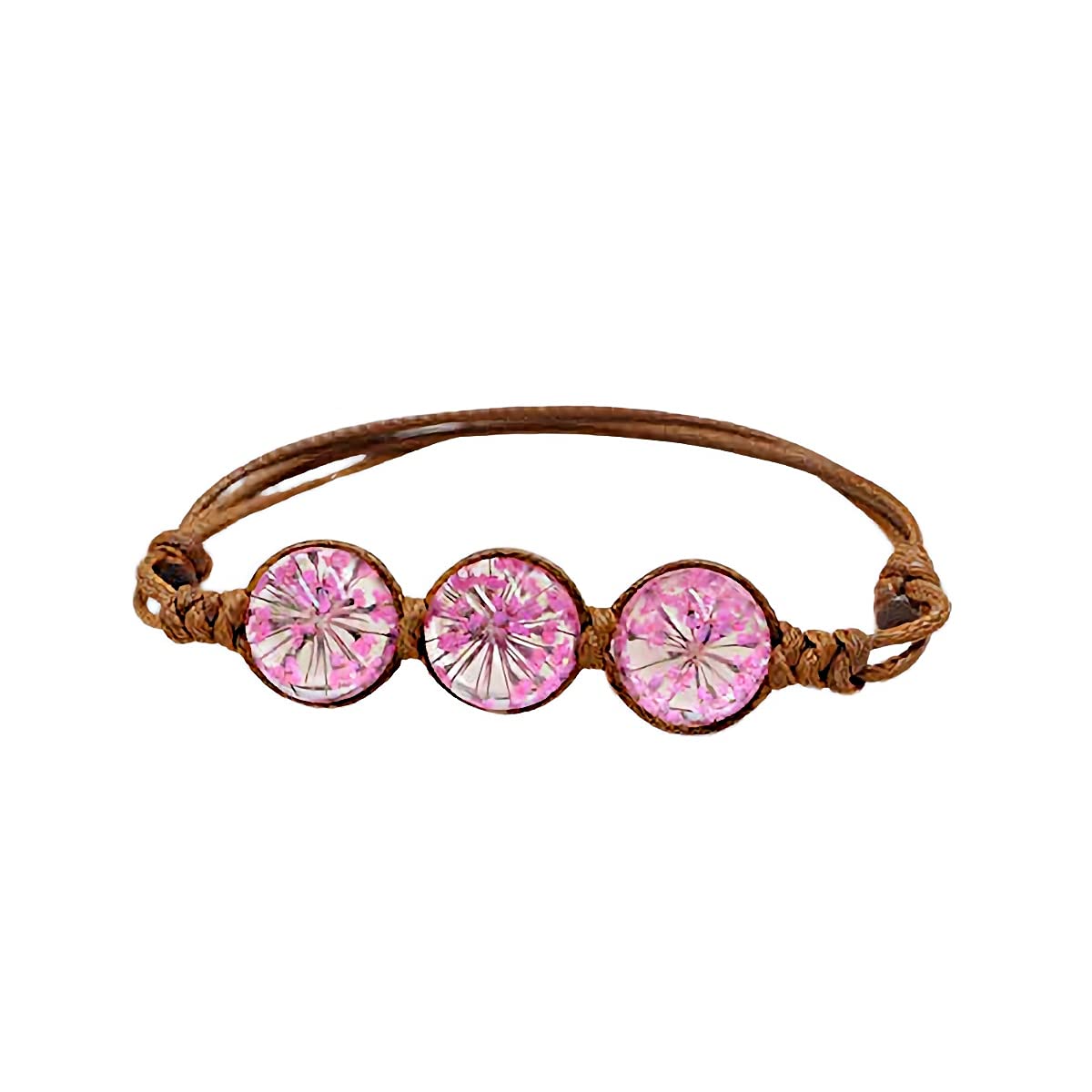 Pulsera Ajustable Con Flores Naturales Rosa Encapsuladas en Cristal