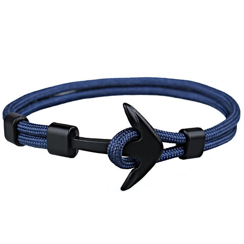 Pulsera de Ancla Para Hombre en Cordón Color Azul Marino