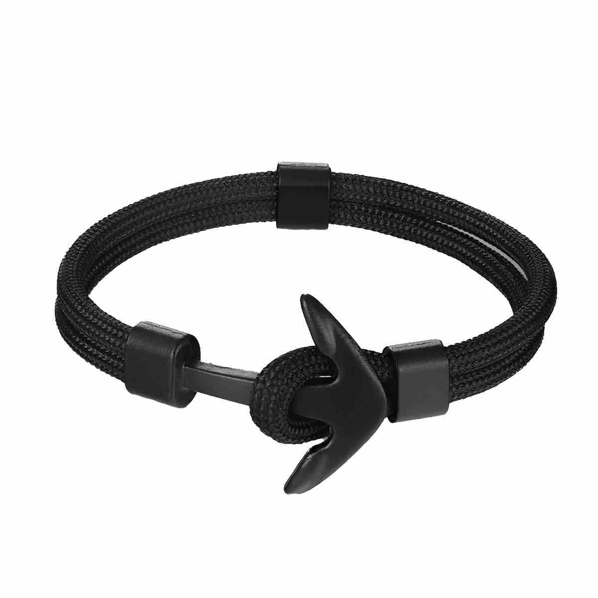 Libela Pulsera de Ancla Para Hombre en Cordon Color Negro Estilo Nautico, Brazalete Hombre, Pulsera Cuerda y Broche de Ancla