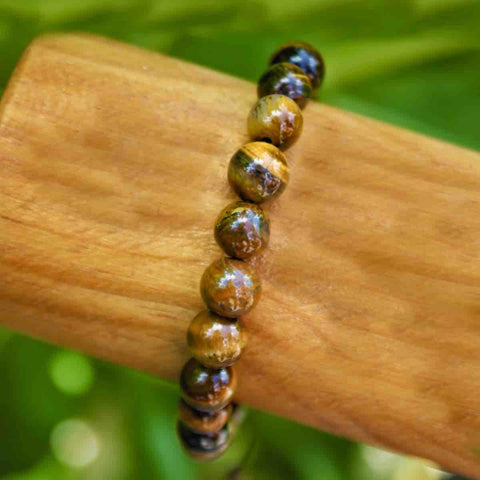 Pulsera de Ojo de Tigre Natural 8 mm para Hombre y Mujer - Joyería Artesanal Ajustable, Hecha a Mano